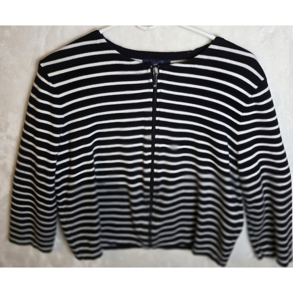CHAPS (Ralph‎ Lauren)  Womens XL Black/White Stripe Full Zip Sweater